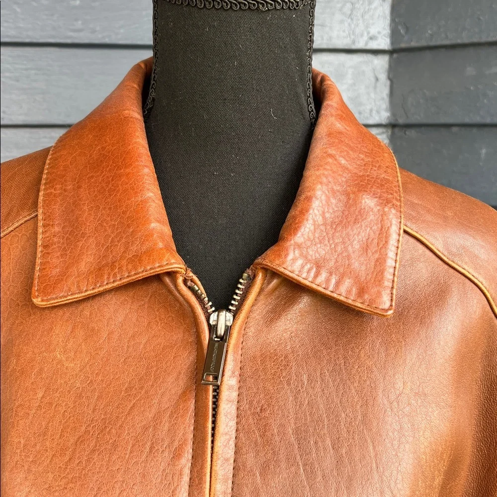 Men's Vintage Weatherproof 100% Genuine Brown Leather Jacket - Picture 5 of 9